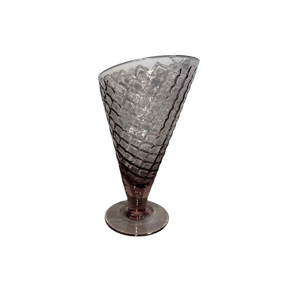 Ice Cream Dessert Dish Vintage Waffle Cone Pattern Pink Glass 6.5 Inch